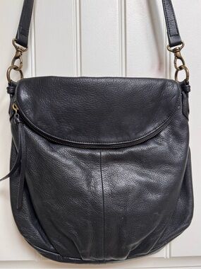 Margot Black Pebble Leather Top Flap Crossbody Shoulder Purse. 12” by 13” by 2”